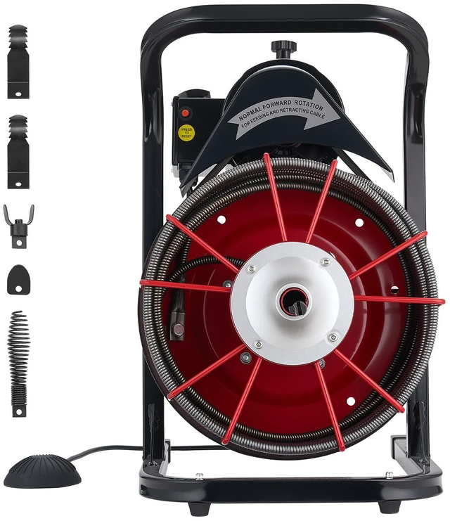 Main image of Drain Cleaner Machine 50 FT x 1/2 Inch, Sewer Snake Auger Manual Feed with 4 Cutters & Air-activated Foot Switch for 2" to 6" Pipes