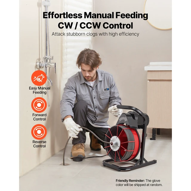 Alt view image 2 of 7 - Drain Cleaner Machine 50 FT x 1/2 Inch, Sewer Snake Auger Manual Feed with 4 Cutters & Air-activated Foot Switch for 2" to 6" Pipes