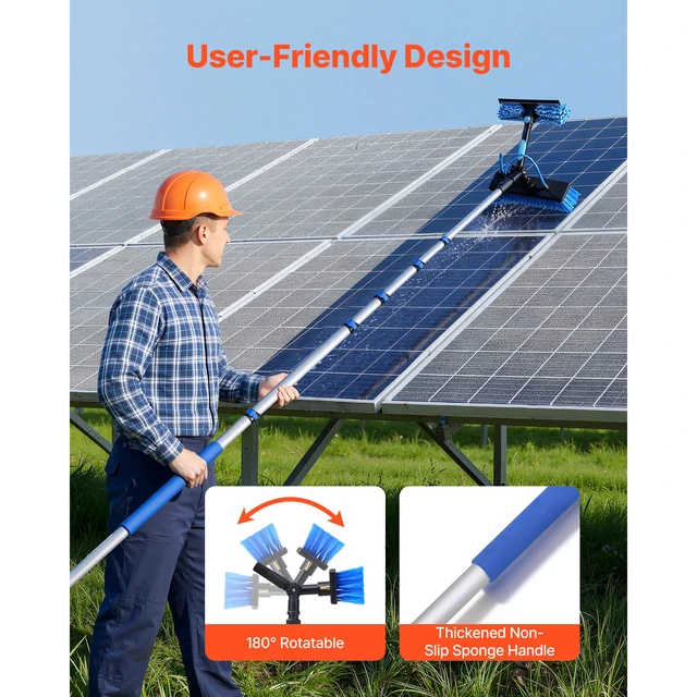 Alt view image 2 of 7 - Solar Panel Cleaning Kit, 39 ft, Water Fed Pole Kit with Cleaning Brush, Soap Dispenser, Extendable Aluminum Telescopic Pole, 180° Rotatable Brush Head, for Roof Mounted Solar Panels, Windows