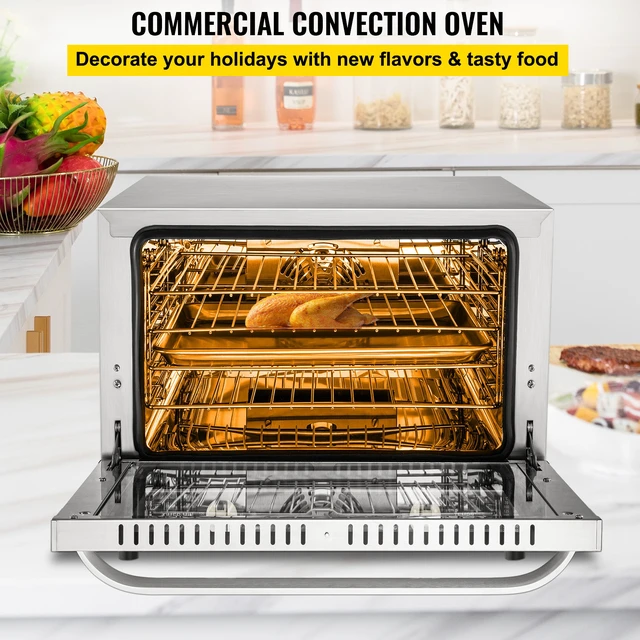 Alt view image 5 of 7 - Commercial Convection Oven, 66L/60Qt, Half-Size Conventional Oven Countertop, 1800W 4-Tier Toaster w/Front Glass Door, Electric Baking Oven with Tray & Wire Racks (120V, 5-15P Plug & Outlet)