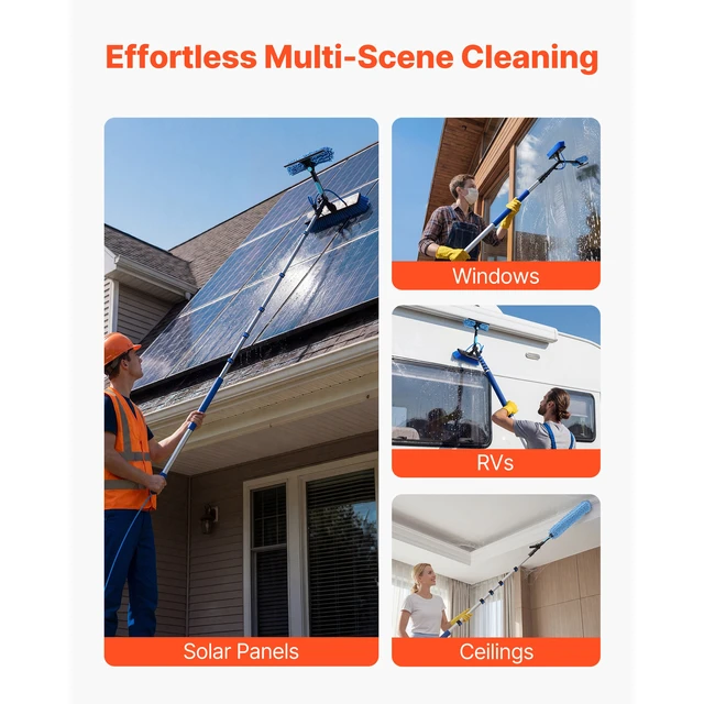 Alt view image 3 of 7 - Solar Panel Cleaning Kit, 39 ft, Water Fed Pole Kit with Cleaning Brush, Soap Dispenser, Extendable Aluminum Telescopic Pole, 180° Rotatable Brush Head, for Roof Mounted Solar Panels, Windows