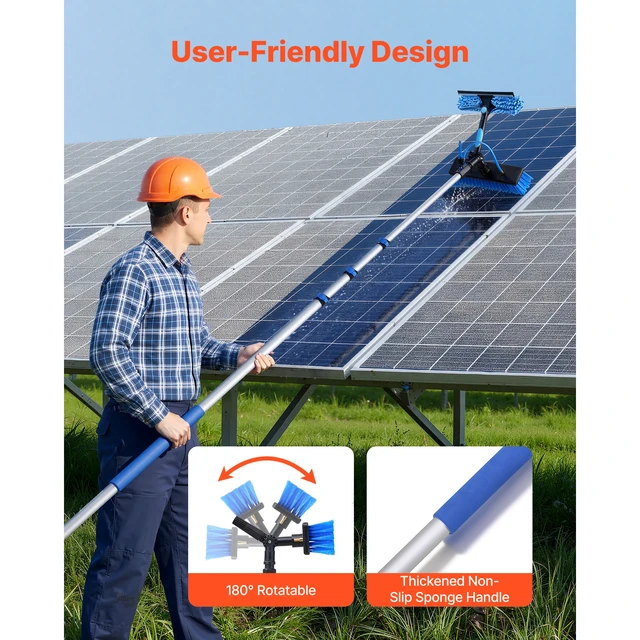 Alt view image 3 of 7 - Solar Panel Cleaning Kit, 20 ft, Water Fed Pole Kit with Cleaning Brush, Soap Dispenser, Extendable Aluminum Telescopic Pole, 180° Rotatable Brush Head, for Roof Mounted Solar Panels, Windows