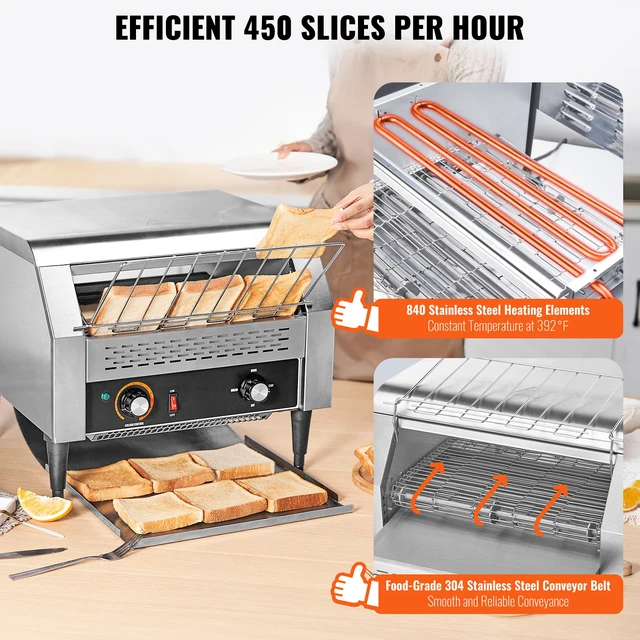 Alt view image 3 of 7 - Commercial Conveyor Toaster, 450 Slices/Hour Conveyor Belt Toaster, Heavy Duty Stainless Steel Commercial Toaster Oven, Electric Restaurant Commercial Toaster for Toast Bun, Bagel, Bread