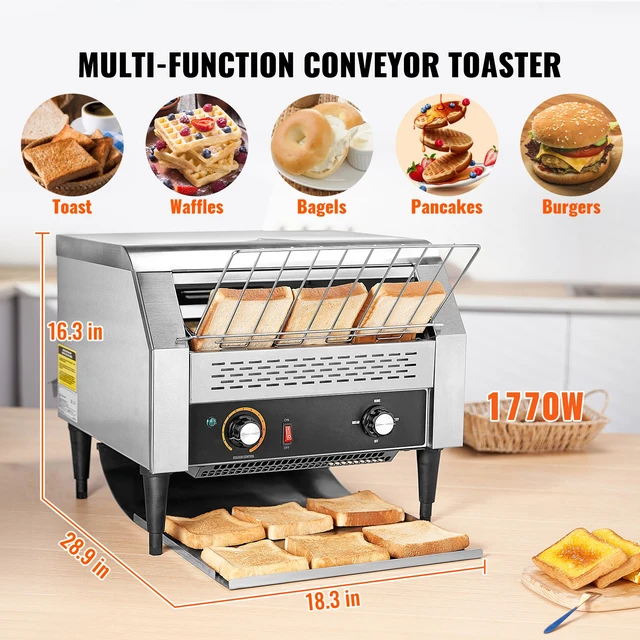 Alt view image 2 of 7 - Commercial Conveyor Toaster, 450 Slices/Hour Conveyor Belt Toaster, Heavy Duty Stainless Steel Commercial Toaster Oven, Electric Restaurant Commercial Toaster for Toast Bun, Bagel, Bread