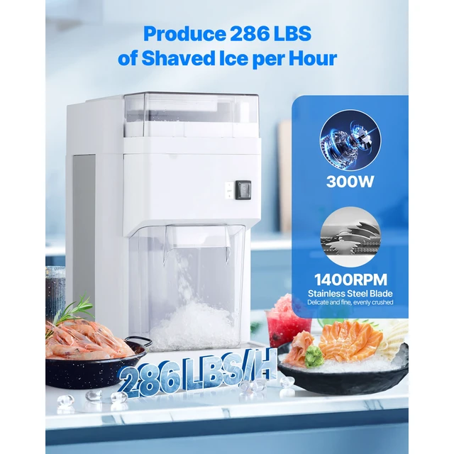 Alt view image 3 of 7 - Commercial Ice Shaver Machine, 1.91QT /1.8L Large Electric Ice Cube Crusher Shaved Maker with 300W Premium Motor, Stainless Steel Blades, for Bar Mixing Seafood Preservation Home Party, White