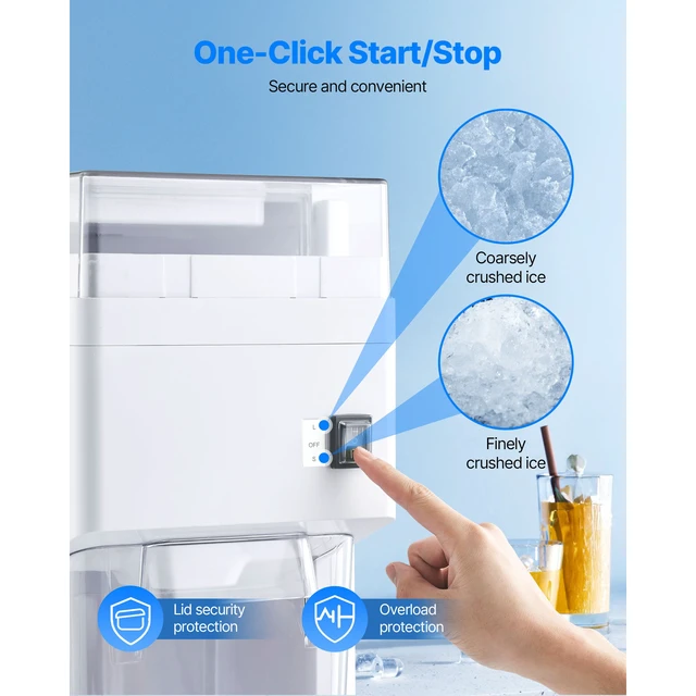 Alt view image 5 of 7 - Commercial Ice Shaver Machine, 1.91QT /1.8L Large Electric Ice Cube Crusher Shaved Maker with 300W Premium Motor, Stainless Steel Blades, for Bar Mixing Seafood Preservation Home Party, White
