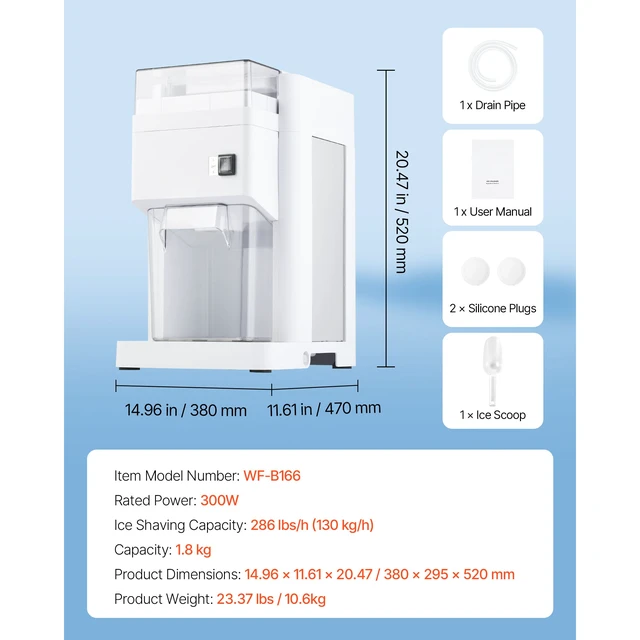 Alt view image 7 of 7 - Commercial Ice Shaver Machine, 1.91QT /1.8L Large Electric Ice Cube Crusher Shaved Maker with 300W Premium Motor, Stainless Steel Blades, for Bar Mixing Seafood Preservation Home Party, White