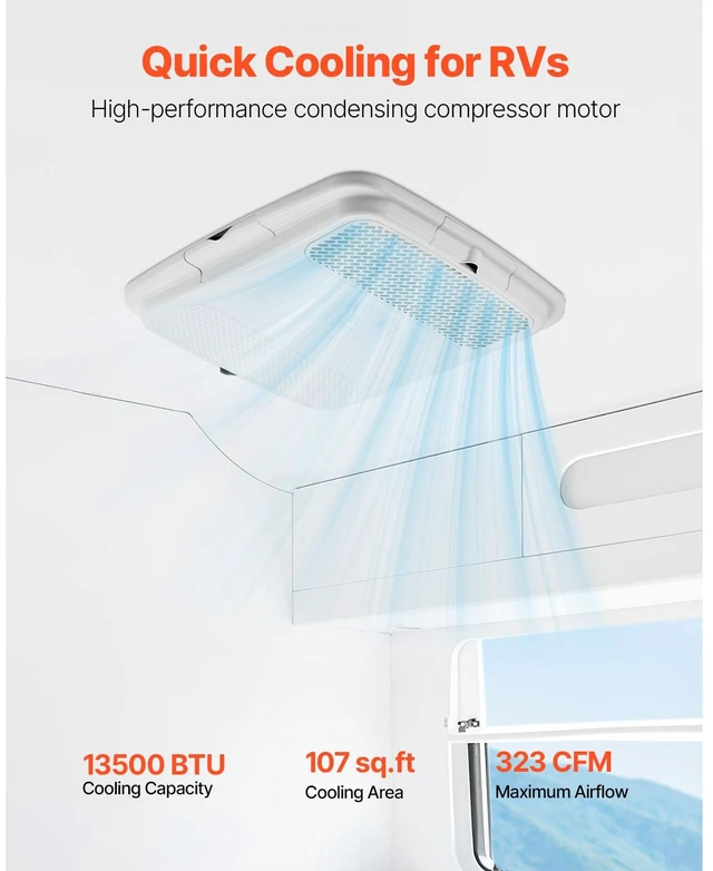 Alt view image 2 of 7 - RV Air Conditioner, 13500 BTU Non-Ducted Rooftop RV AC Unit, 65 dB Quiet Design, Including Air Distribution Box, Operation Panel and Installation Hardware, for Campers, Vans, Trailers, White