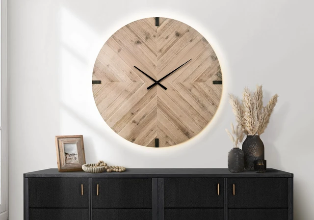 Alt view image 2 of 5 - Clocks, 30" Round, Large Oversized, Wall Clock, Brown, Contemporary, Modern