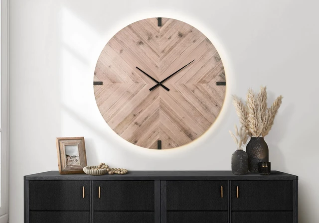 Alt view image 3 of 5 - Clocks, 30" Round, Large Oversized, Wall Clock, Brown, Contemporary, Modern