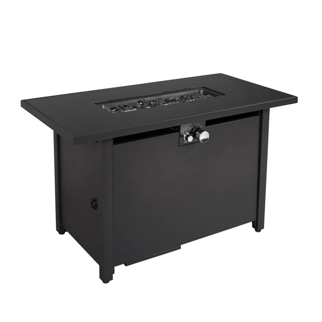 Alt view image 4 of 5 - 25'' H x 42'' W Steel Outdoor Fire Pit Table with Lid (Black)