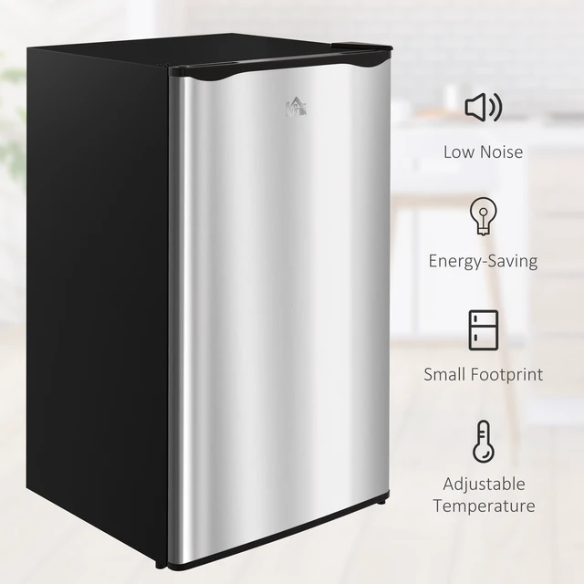 Alt view image 5 of 7 - HOMCOM 3.2 Cu.Ft Mini Fridge with Freezer, Single Door Compact Refrigerator with Adjustable Thermostat, Shelf and Reversible Door for Bedroom, Dorm, Home Office, Energy Efficient, Silver