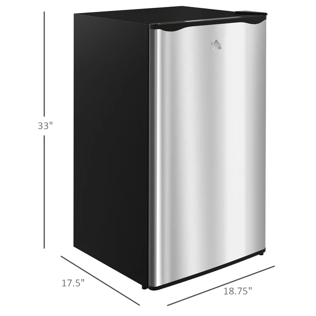 Alt view image 7 of 7 - HOMCOM 3.2 Cu.Ft Mini Fridge with Freezer, Single Door Compact Refrigerator with Adjustable Thermostat, Shelf and Reversible Door for Bedroom, Dorm, Home Office, Energy Efficient, Silver