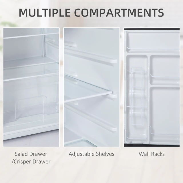 Alt view image 3 of 7 - HOMCOM 3.2 Cu.Ft Mini Fridge with Freezer, Single Door Compact Refrigerator with Adjustable Thermostat, Shelf and Reversible Door for Bedroom, Dorm, Home Office, Energy Efficient, Silver