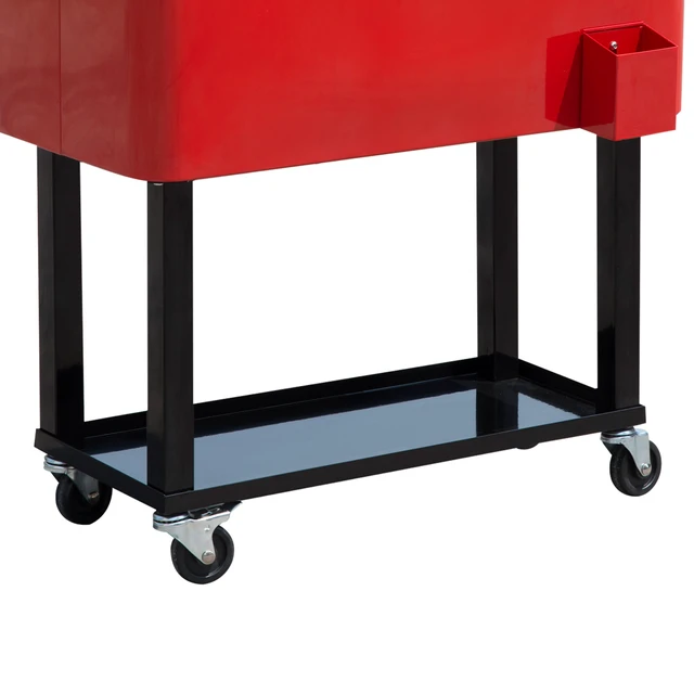 Alt view image 2 of 7 - Outsunny 80 QT Rolling Cooling Bins Ice Chest on Wheels Outdoor Stand Up Drink Cooler Cart for Party, Red