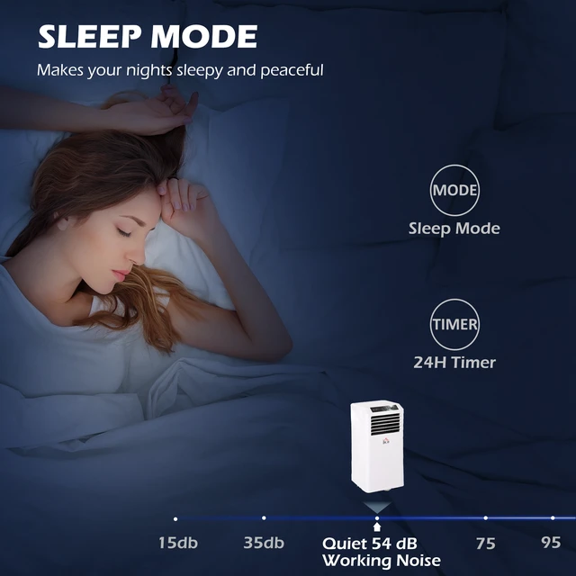 Alt view image 2 of 7 - HOMCOM 8000 BTU Mobile Portable Air Conditioner with Cooling, Dehumidifier, Ventilating, Remote Control, 24-Hour Timer, Portable AC Unit for Bedroom, Living Room, Home Office, White
