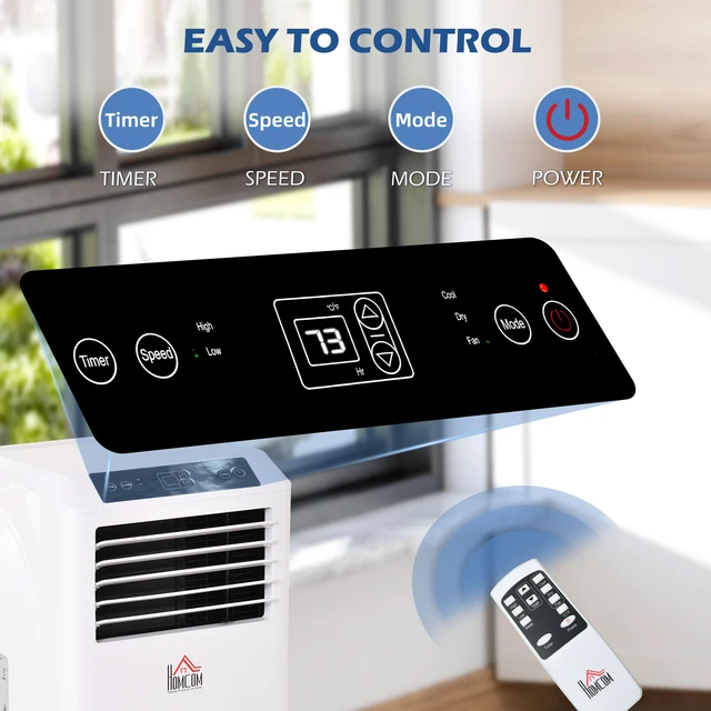 Alt view image 3 of 7 - HOMCOM 8000 BTU Mobile Portable Air Conditioner with Cooling, Dehumidifier, Ventilating, Remote Control, 24-Hour Timer, Portable AC Unit for Bedroom, Living Room, Home Office, White