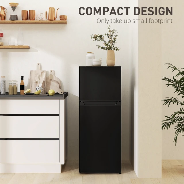 Alt view image 2 of 7 - HOMCOM 4 Cu.Ft Mini Fridge with Freezer, Compact Refrigerator with Adjustable Thermostat, Shelf and Double Reversible Door for Bedroom, Dorm, Home Office, Energy Efficient, Black