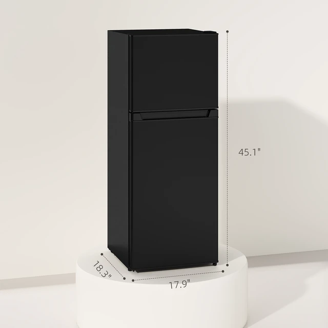 Alt view image 7 of 7 - HOMCOM 4 Cu.Ft Mini Fridge with Freezer, Compact Refrigerator with Adjustable Thermostat, Shelf and Double Reversible Door for Bedroom, Dorm, Home Office, Energy Efficient, Black