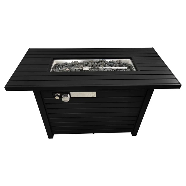 Alt view image 5 of 7 - 25" H x 42" W Steel Outdoor Fire Pit Table with Lid (Black)