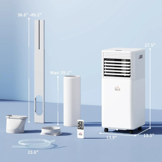 Alt view image 7 of 7 - HOMCOM 10000 BTU Mobile Portable Air Conditioner for Rooms Up to 441 Sq.Ft., 4-in-1 AC Unit with Cooling, Dehumidifier, Fan, Sleep Mode, Remote, 24H Timer, LED Display, Window Kit, White