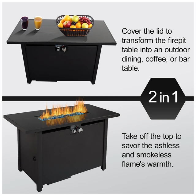 Alt view image 6 of 6 - 25" H x 42" W Steel Outdoor Fire Pit Table with Lid