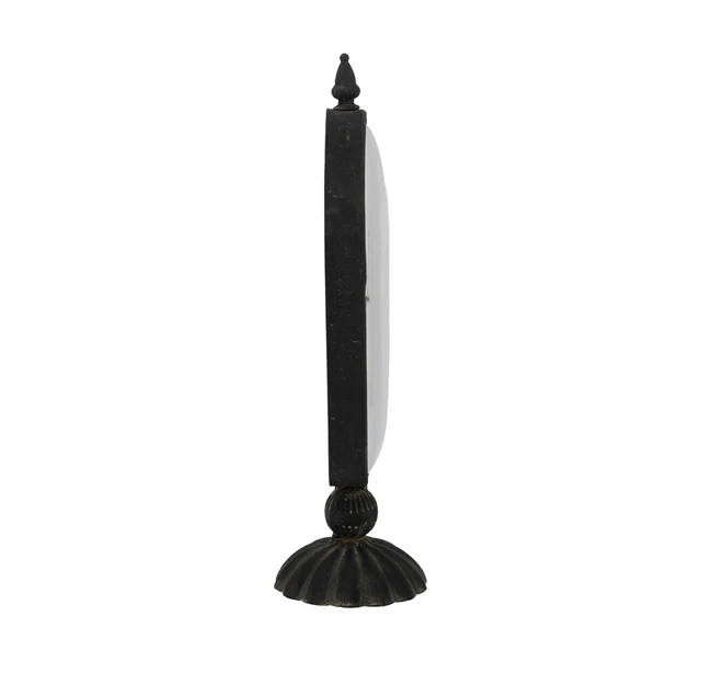 Alt view image 3 of 7 - 8.7x5.1x17.6" Vintage-Inspired Black Oval Table Clock with White Face and Pedestal Base