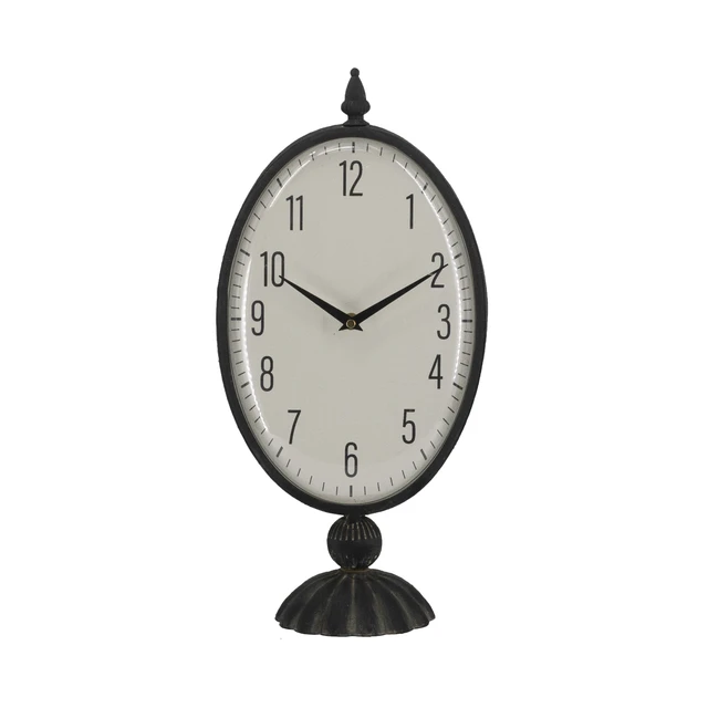 Alt view image 2 of 7 - 8.7x5.1x17.6" Vintage-Inspired Black Oval Table Clock with White Face and Pedestal Base