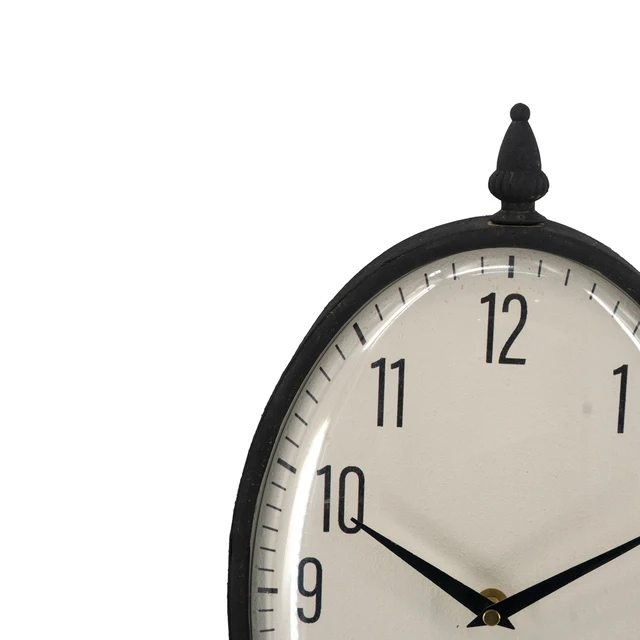 Alt view image 6 of 7 - 8.7x5.1x17.6" Vintage-Inspired Black Oval Table Clock with White Face and Pedestal Base