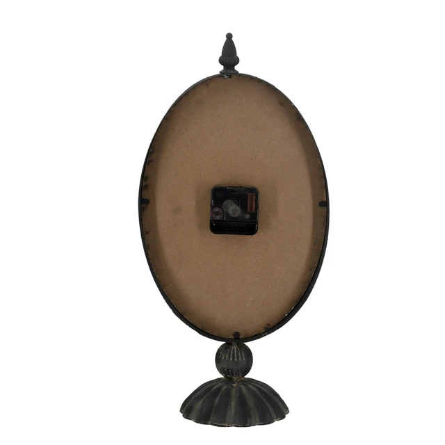 Alt view image 5 of 7 - 8.7x5.1x17.6" Vintage-Inspired Black Oval Table Clock with White Face and Pedestal Base