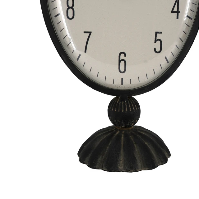 Alt view image 7 of 7 - 8.7x5.1x17.6" Vintage-Inspired Black Oval Table Clock with White Face and Pedestal Base