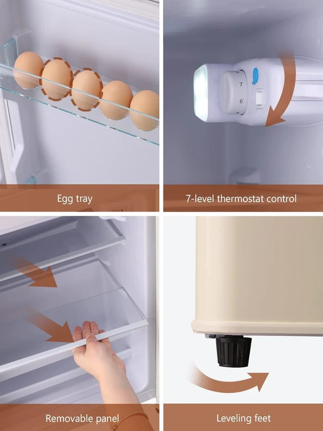 Alt view image 3 of 7 - 3.5Cu.Ft Compact Refrigerator Mini Fridge with Freezer, Small Refrigerator with 2 Door, 7 Level Thermostat Removable Shelves for Kitchen, Dorm, Apartment, Bar, Office, Cream