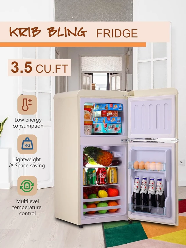 Alt view image 5 of 7 - 3.5Cu.Ft Compact Refrigerator Mini Fridge with Freezer, Small Refrigerator with 2 Door, 7 Level Thermostat Removable Shelves for Kitchen, Dorm, Apartment, Bar, Office, Cream