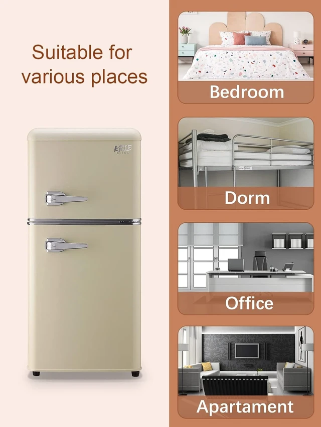 Alt view image 6 of 7 - 3.5Cu.Ft Compact Refrigerator Mini Fridge with Freezer, Small Refrigerator with 2 Door, 7 Level Thermostat Removable Shelves for Kitchen, Dorm, Apartment, Bar, Office, Cream