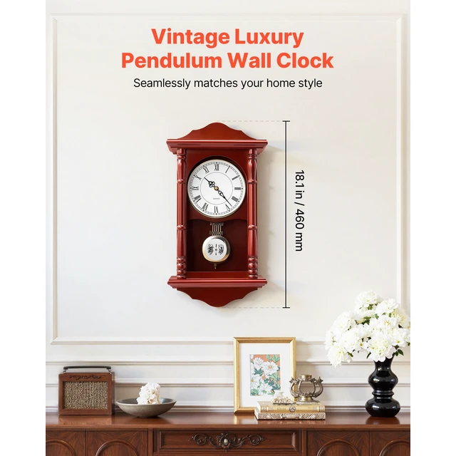 Alt view image 2 of 7 - Grandfather Clock Vintage Pendulum Wall Clock 18 in with Quartz Movement
