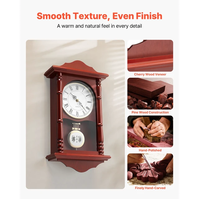 Alt view image 3 of 7 - Grandfather Clock Vintage Pendulum Wall Clock 18 in with Quartz Movement