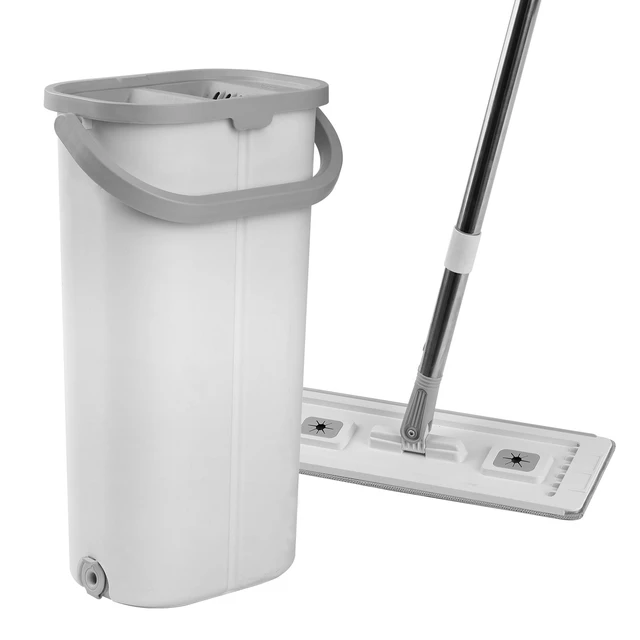 Alt view image 5 of 7 - Mop and Bucket with Wringer Set, Wet & Dry Use, Flat Mop and Bucket System with 3 Washable Microfiber Pads, Flat Mop with Stainless Steel Handle, Mop Bucket Set for Hardwood Tile Vinyl