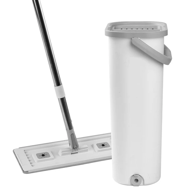 Alt view image 6 of 7 - Mop and Bucket with Wringer Set, Wet & Dry Use, Flat Mop and Bucket System with 3 Washable Microfiber Pads, Flat Mop with Stainless Steel Handle, Mop Bucket Set for Hardwood Tile Vinyl