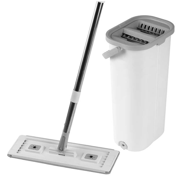Alt view image 4 of 7 - Mop and Bucket with Wringer Set, Wet & Dry Use, Flat Mop and Bucket System with 3 Washable Microfiber Pads, Flat Mop with Stainless Steel Handle, Mop Bucket Set for Hardwood Tile Vinyl