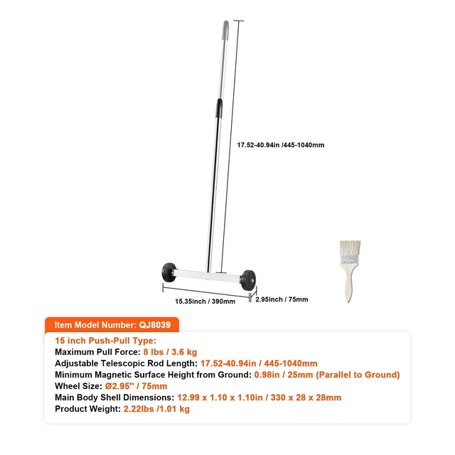 Alt view image 2 of 7 - Magnetic Sweeper with Wheels 15inch Mini 8 lbs Capacity Adjustable Handle