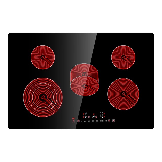 Alt view image 2 of 7 - Built in Electric Stove Top, 30.3 x 20.5 inch 5 Burners, 240V Glass Radiant Cooktop with Sensor Touch Control, Timer & Child Lock Included, 9 Power Levels for Simmer Steam Slow Cook Fry