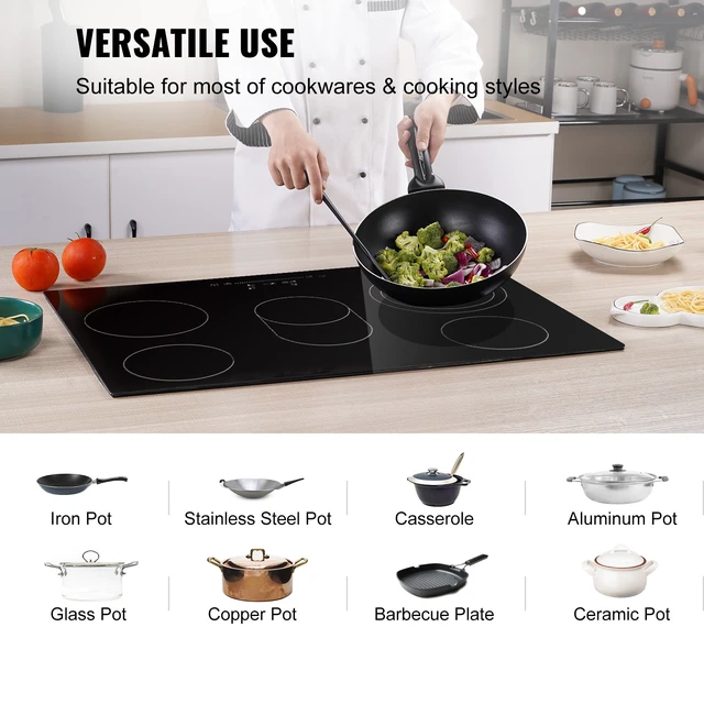 Alt view image 4 of 7 - Built in Electric Stove Top, 30.3 x 20.5 inch 5 Burners, 240V Glass Radiant Cooktop with Sensor Touch Control, Timer & Child Lock Included, 9 Power Levels for Simmer Steam Slow Cook Fry