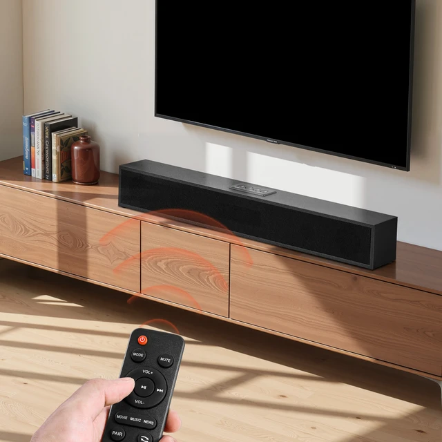 Alt view image 3 of 7 - Sound Bar for Smart TV, 2.0 Channel, 24-Inch Compact Soundbar TV Speakers for Projector, Bluetooth AUX Connection, Remote Control, Easy Setup, 80W Surround Sound System for PC Home Theater Audio
