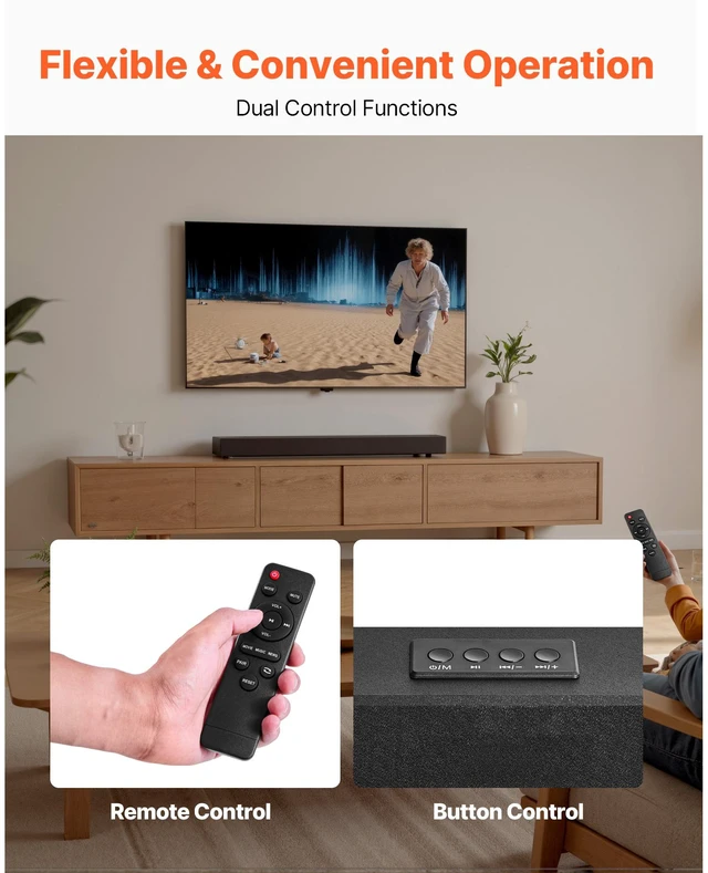 Alt view image 4 of 7 - Sound Bar for Smart TV, 2.0 Channel, 24-Inch Compact Soundbar TV Speakers for Projector, Bluetooth AUX Connection, Remote Control, Easy Setup, 80W Surround Sound System for PC Home Theater Audio