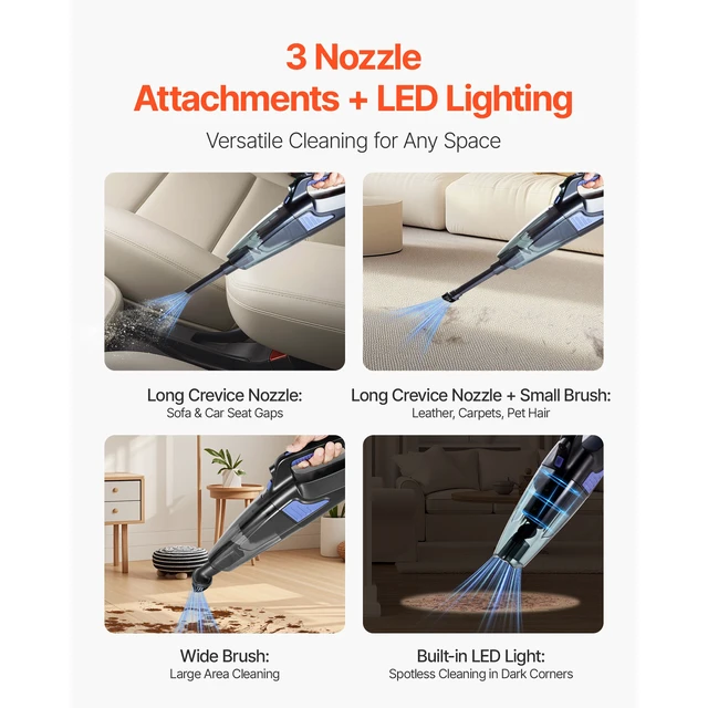 Alt view image 3 of 7 - Handheld Vacuum, Portable Vacuum Cleaner Cordless with HEPA Filter and Brushes, Lightweight Hand Held Cleaner with Powerful Suction, for Car, Home, Office, Pet Hair