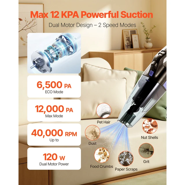 Alt view image 5 of 7 - Handheld Vacuum, Portable Vacuum Cleaner Cordless with HEPA Filter and Brushes, Lightweight Hand Held Cleaner with Powerful Suction, for Car, Home, Office, Pet Hair