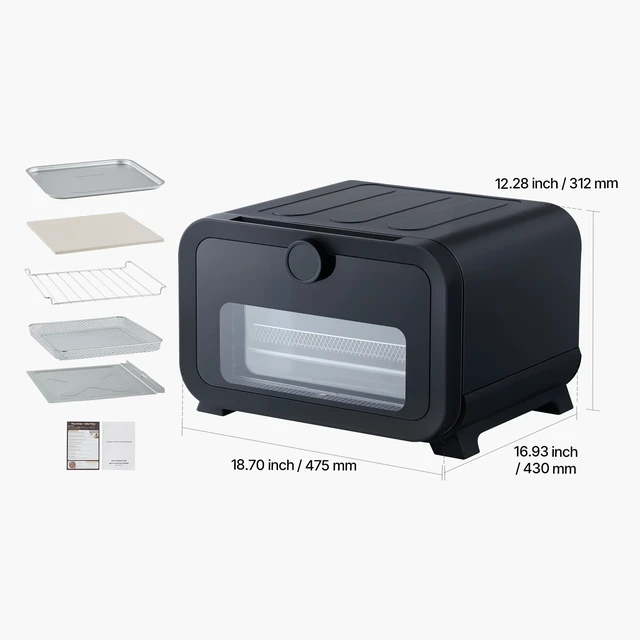 Alt view image 7 of 7 - Pizza Oven, 8 Presets Electric Pizza Ovens Air Fry Combo, 12-Inch Indoor Pizza Maker Smart Knob Control , 750°F Max Temp, IPX4 Waterproof Countertop Pizza Cooker w/Pizza Stone,Fry Basket