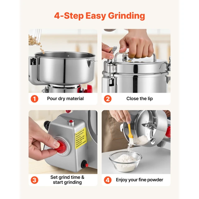 Alt view image 7 of 7 - 2000g Electric Grain Mill Grinder, 3400W 32000RPM High Speed Spice Corn Dry Grinding Machine, Stainless Steel Pulverizer Powder Machine for Dried Grains Coffee Beans Spices Nuts (270° Swing Type)