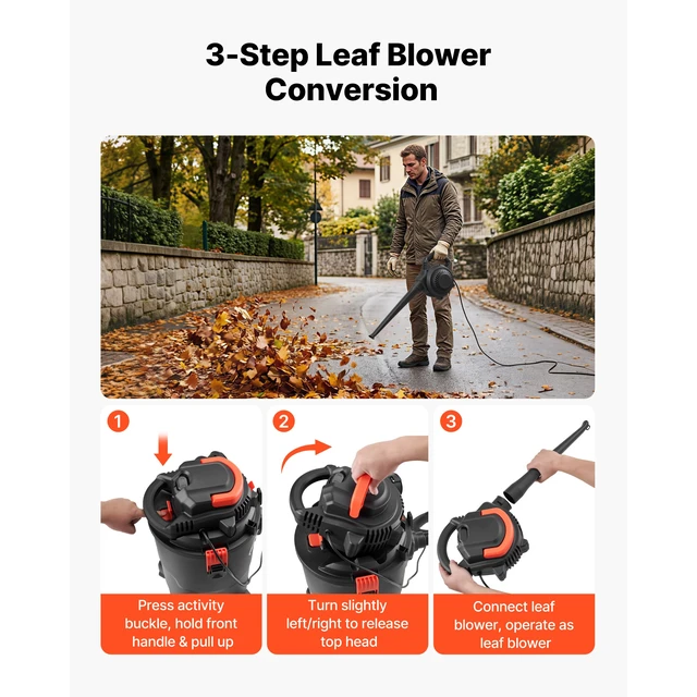 Alt view image 3 of 7 - 3-in-1 Shop Vac, 8 Gallon Wet Dry Shop Vacuum, 4.5 Peak HP Portable Vacuum Cleaner with Blower, Dual-Filter, 1350W Input Power, 1.25in x 7ft Hose, 9.8ft Cord for Jobsite, Workshop, Garage, Home