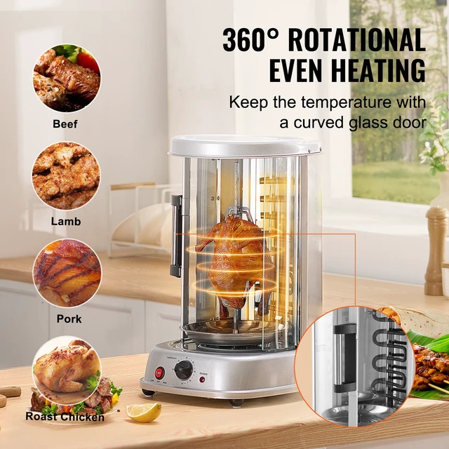 Alt view image 3 of 7 - Shawarma Grill Machine, Vertical Chicken Shawarma Cooker Machine Countertop, Electric Stainless Steel Broiler Gyro Rotisserie Oven Doner Kebab Machine, for Home Restaurant Kitchen Parties